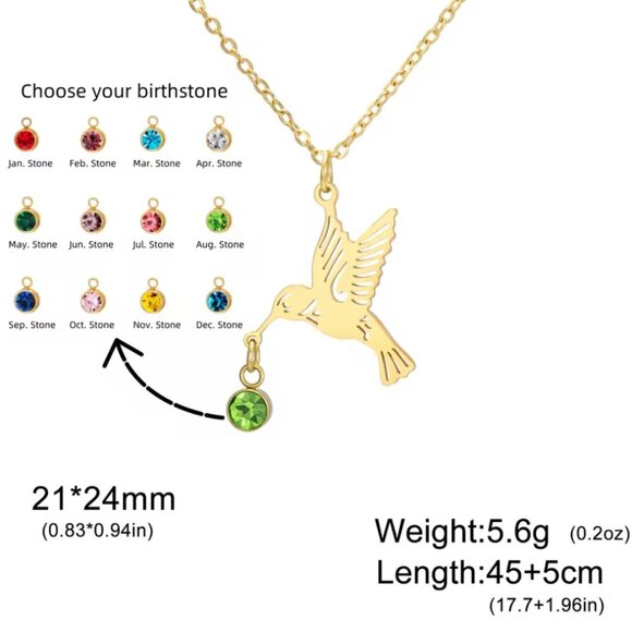 Hummingbird birthstone pendant necklace
